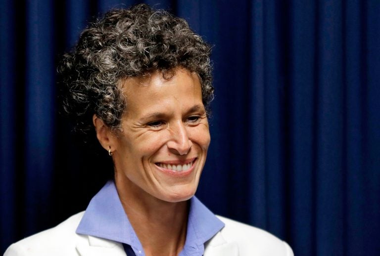 Bill Cosby accuser Andrea Constand smiles as she listens during a news conference after Cosby was found guilty in his sexual assault retrial in Norristown, Pa. (AP Photo/Matt Slocum)