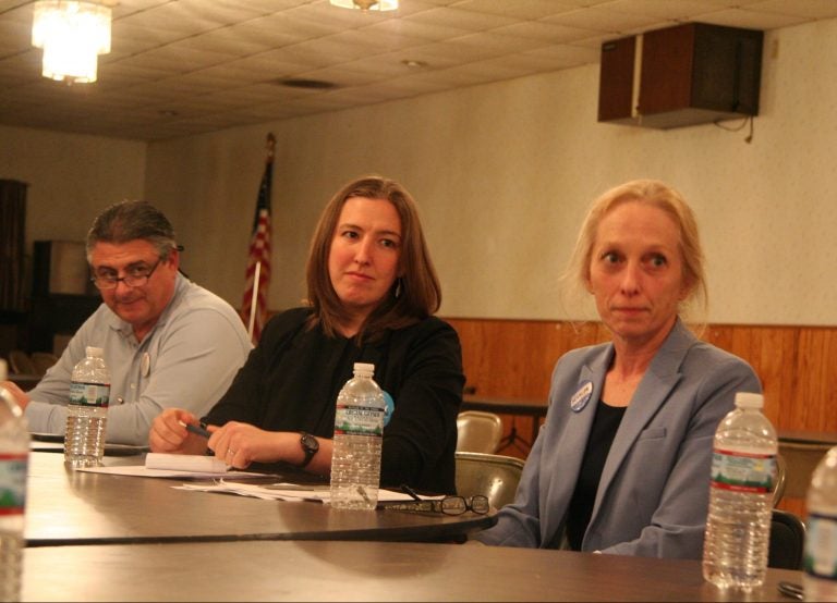 Dave Delloso, Molly Sheehan, and Mary Gay Scanlon attend a forum on the opioid crisis.