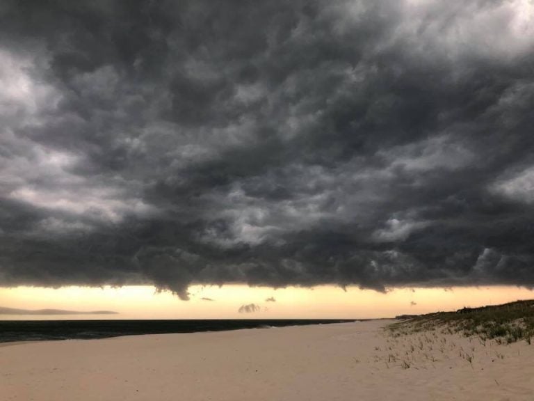 A file photo of clouds associated with a severe thunderstorm passing over the Atlantic Ocean as seen from Seaside Park. (Ben Currie)