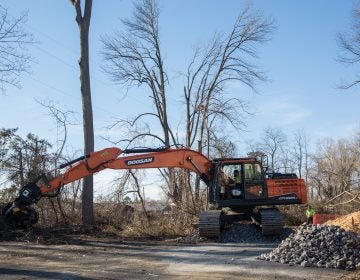 Tree clearing for construction of the Mariner East 2 natural gas liquids pipeline at site in Delaware County. DEP has issued more than 50 violations to Sunoco during the past year of construction. The agency recently fined the company for additional drilling mud spills. (Emily Cohen for StateImpact Pennsylvania)