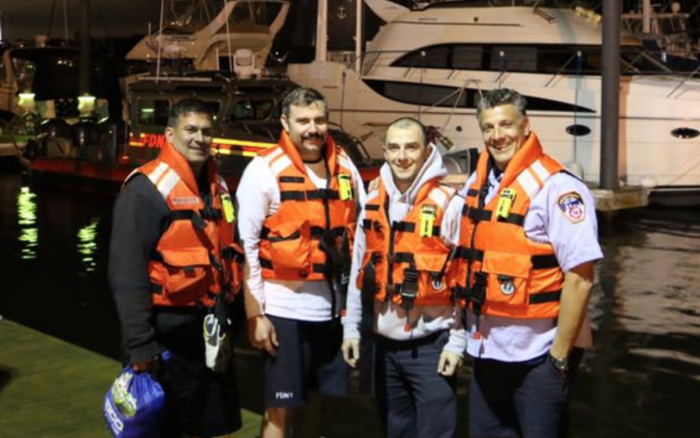 The FDNY boat crew that rescued five people from the Raritan Bay in Monmouth County, N.J. on Friday night. (Courtesy of FDNY)