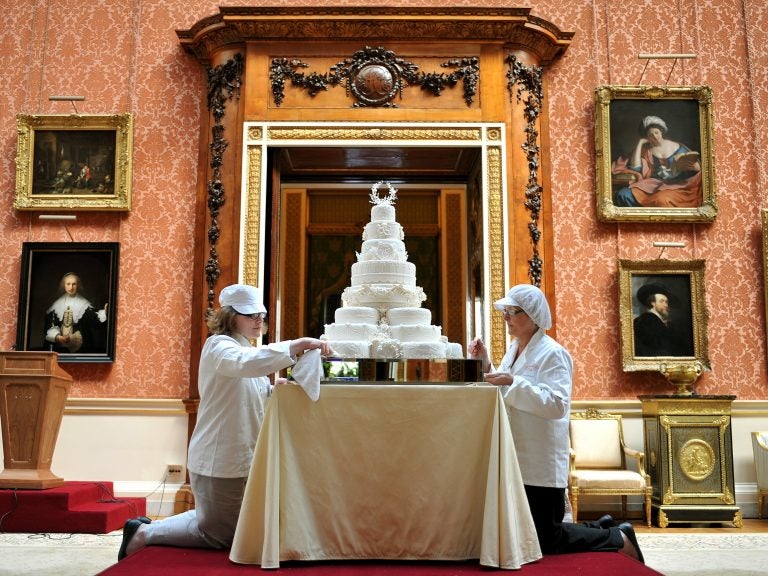 A slice of cake from the 2011 wedding of Prince William and Kate Middleton will be sold by Julien's Auctions in June. Pieces of four other royal wedding cakes also will be auctioned off. (John Stillwell/AP)