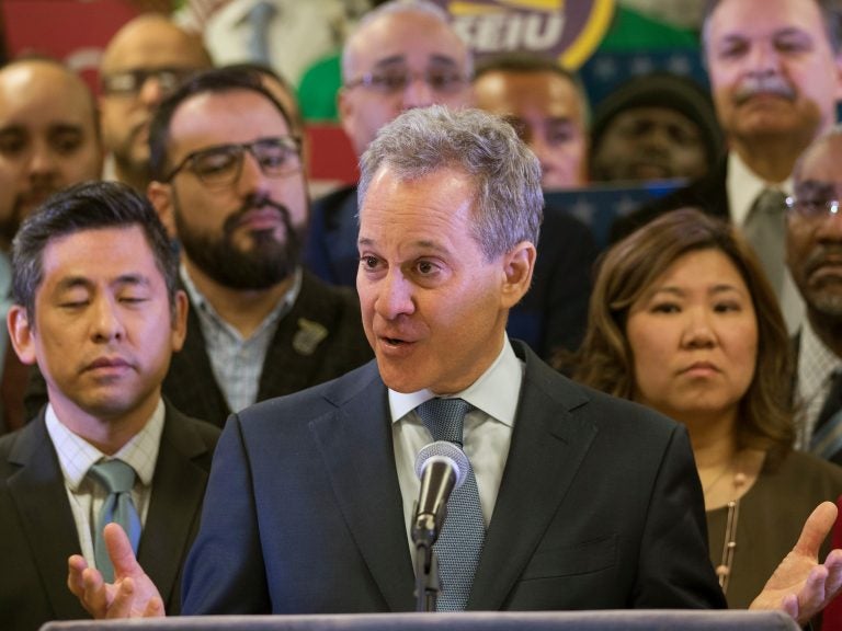 New York Attorney General Attorney General Eric Schneiderman speaks during a news conference in New York last month. He has resigned amid allegations that he physically abused four women with whom he was in relationships.