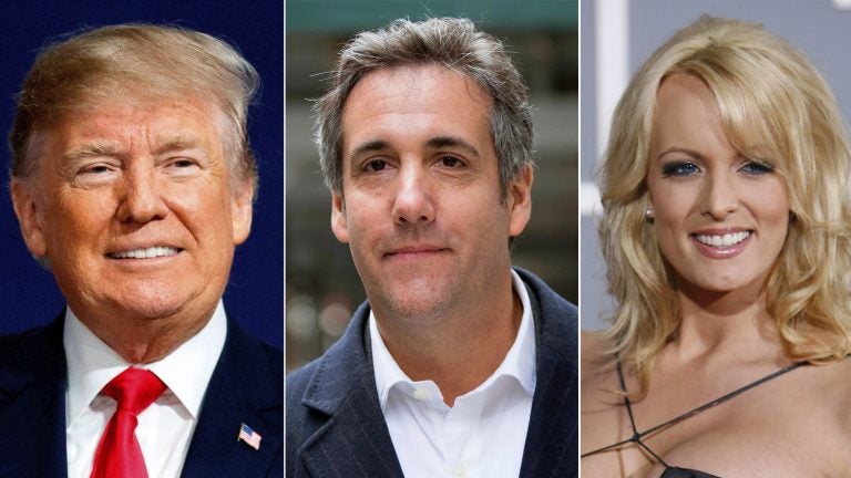Left to right: Former President Donald Trump, Michael Cohen and Stormy Daniels.