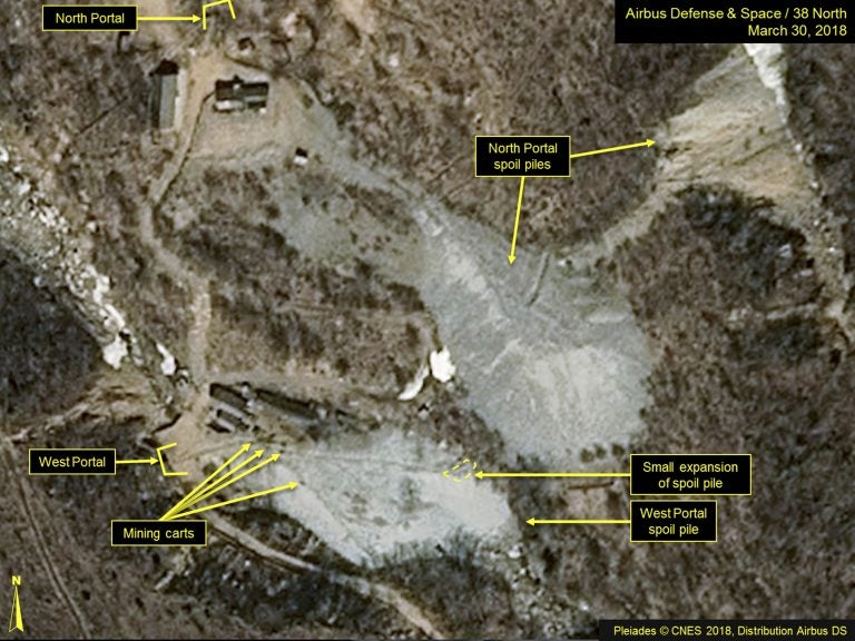 This satellite image portraying the Punggye-ri nuclear test site in North Korea was released and notated by Airbus Defense & Space and 38 North in March. North Korea says it will dismantle its nuclear test site between May 23 and 25. This satellite image portraying the Punggye-ri nuclear test site in North Korea was released and notated by Airbus Defense & Space and 38 North in March. North Korea says it will dismantle its nuclear test site between May 23 and 25. (AP)