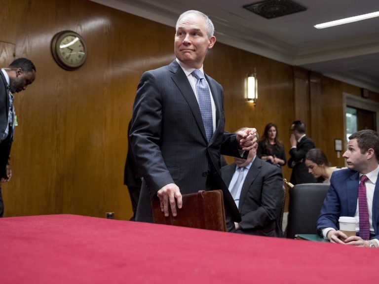 Scott Pruitt, administrator of the Environmental Protection Agency, arrives for his testimony Wednesday before a Senate Appropriations subcommittee. (Andrew Harnik/AP)