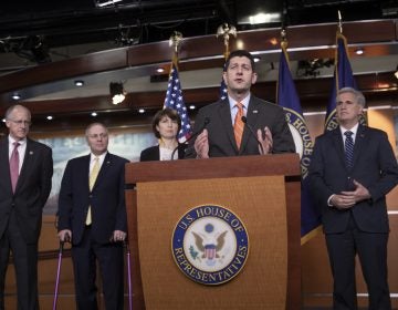 House Speaker Paul Ryan praises the Agriculture Committee's work on the farm bill at a press conference on Wednesday. He was joined by (from left) committee Chairman Mike Conaway, House Majority Whip Steve Scalise, Rep. Cathy McMorris Rodgers and Majority Leader Kevin McCarthy. (J. Scott Applewhite/AP)