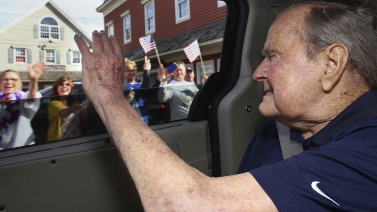 In this May 20 photo provided by the office of George H.W. Bush, the former president waves to supporters as his motorcade arrives in Kennebunkport, Maine. A Bush spokesman said the nation’s 41st president was eager to get to Maine after enduring his wife’s death and then being hospitalized shortly after that with a blood infection. In this May 20 photo provided by the office of George H.W. Bush, the former president waves to supporters as his motorcade arrives in Kennebunkport, Maine. A Bush spokesman said the nation's 41st president was eager to get to Maine after enduring his wife's death and then being hospitalized shortly after that with a blood infection.