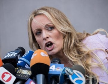 Adult film actress Stormy Daniels speaks to reporters as she exits a federal courthouse in New York City after a hearing related to Michael Cohen, President Trump's longtime personal attorney and confidante on April 16, 2018.