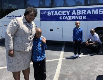 Democrat Stacey Abrams greets voters at an early vote event in DeKalb County, Ga. Abrams is in a competitive Democratic primary with an opponent who shares the same first name, Stacey Evans. (Asma Khalid/NPR)