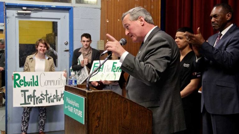 Mayor Kenney pitches sugary drink tax as key for his Pre-K and Rebuild initiatives, March 2016 (Emma Lee/WHYY)