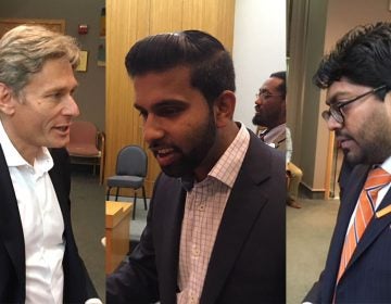 New Jersey 7th Congressional District candidates Tom Malinowski, Peter Jacob, and Goutam Jois (WHYY/Dave Davies).