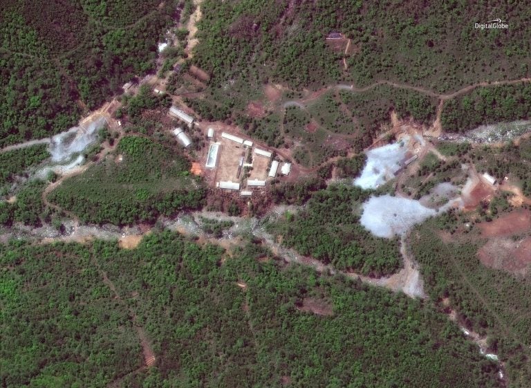 A satellite photo of the Punggye-ri nuclear test site in North Korea on May 23, 2018. (Digitalglobe)