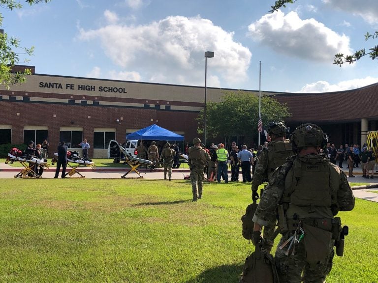 Law enforcement officers are responding to Santa Fe High School following a shooting incident in this Harris County Sheriff office, Santa Fe, Texas, U.S., photo released on May 18, 2018. (Courtesy HCSO/Handout/REUTERS)