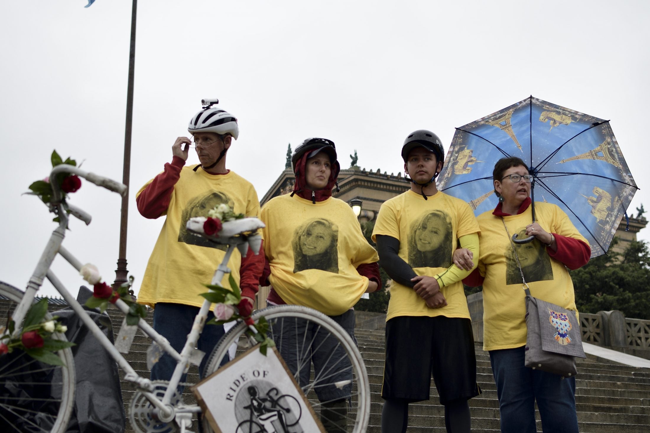 The family of 24-year-old Emily Fredricks mourns their daughter at the Ride of Silence on Wednesday.