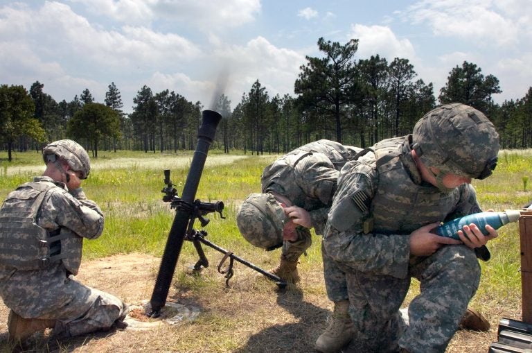 A mortar crew with Mortar Platoon, Headquarters and Headquarters Company, 2nd Battalion, 504th Parachute Infantry Regiment, 1st Brigade Combat Team, 82d Airborne Division, operates a 81 mm mortar for the brigades Walk and Shoot, a live-fire exercise to train platoon leaders and forward observers of the brigades maneuver battalions on an artillery range at Fort Bragg, N.C., June 9  11, 2009. (U.S. Army photo by Spc. Michael J. MacLeod)