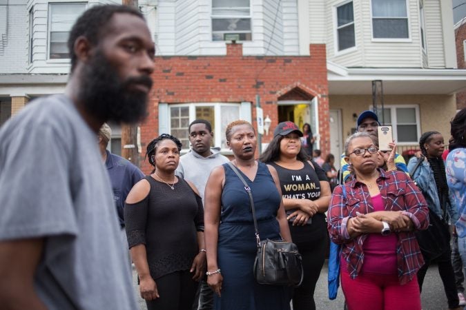 Community members gather to rally to bring justice for the death of Sandrea WIlliams three weeks after she was shot to death and two other teenage boys were shot outside of her mother’s home in West Philadelphia on May 11th, 2018. (Emily Cohen for WHYY)