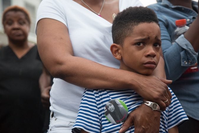 Swyhir Crew is the 7 year old cousin of a boy who was shot in the random act of gun violence that took the life of Sandrea Williams in their West Philadelphia neighborhood in May 2018. His home is just a few house down from where the shooting took place. (Emily Cohen for WHYY)