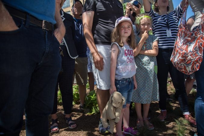 Philadelphians of all ages gather to inaugurate the first quarter mile of the Philadelphia Rail Park June 14th 2018. (Emily Cohen for WHYY)