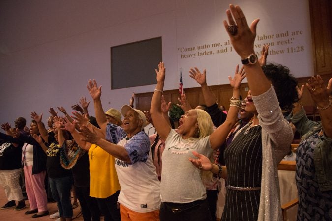 More than 100 faith singers and performers from across Philadelphia gather at Deliverance Evangelical Church in North Philadelphia on June 25 to rehearse for their gospel concert at Independence Hall as part of this year’s Wawa Welcome America celebration. (Emily Cohen for WHYY)