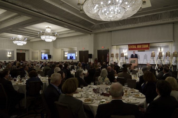 Deputy Attorney General Rod Rosenstein delivers the keynote speech during the annual alumni dinner of Central High School in Philadelphia on Tuesday evening. (Bastiaan Slabbers for WHYY)