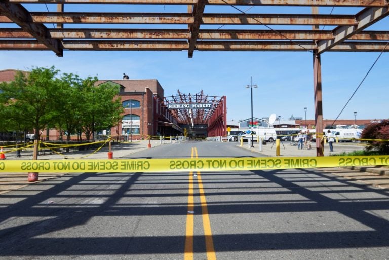Around 2:45 Sunday morning, a dispute among area gangs turned the Art All Night-Trenton festival in the old Roebling Wire Works factory into a crime scene as multiple suspects began shooting at each other. The spree left one suspect dead and 22 people injured, some critically. (Natalie Piserchio/for WHYY)