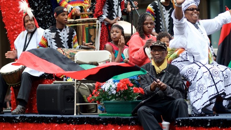 A float travels through Center City during the annual Juneteenth parade on Saturday. (Bastiaan Slabbers for WHYY)