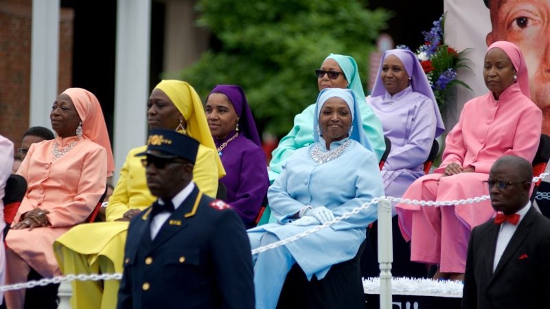 A float of the Nation of Islam rolls past the viewing area on Independence Mall, during the annual Juneteenth Parade, on Saturday. (Bastiaan Slabbers for WHYY)