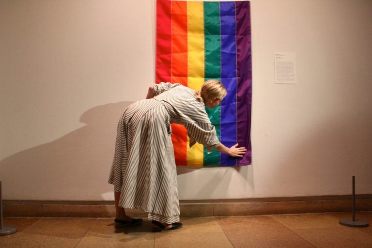 LGBTQ Pride Rainbow Flag Tote Bag on Pink Stock Photo - Image of
