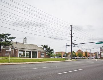 A gate is all the remains of the the Garden State Park Racetrack in Cherry Hill, N.J. The site has been redeveloped into a complex of shops, restaurants, and housing. (Kimberly Paynter/WHYY)