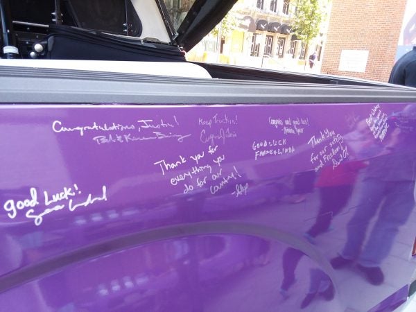 The 2018 Purple Heart Truck Run stops in Philadelphia, June 20, 2018. (Maya Aphornsuvan for WHYY)