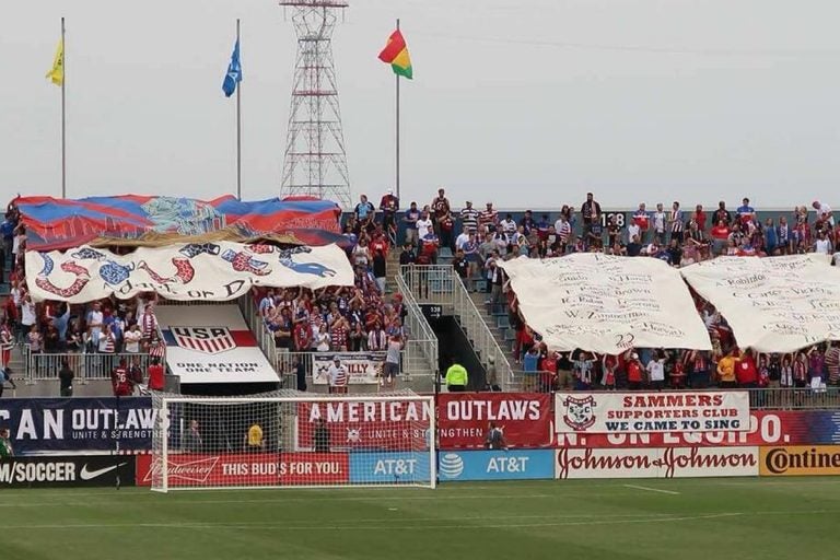 Soccer fans cheer on the U.S. Men's National Team during an international friendly soccer match against Bolivia, Monday, May 28, 2018, at Talen Energy Stadium in Chester, Pa. (Courtesy of American Outlaws)