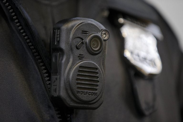 In this file photo, a Philadelphia Police officer demonstrates a body-worn camera used as part of a pilot project in December 2014, in Philadelphia. (Matt Rourke/AP Photo)