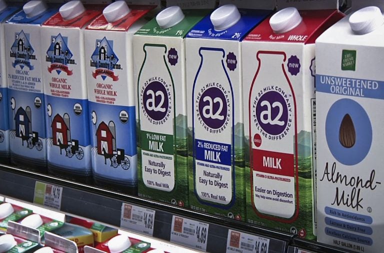 In this Friday, May 18, 2018 photo, A2 milk is displayed on the shelf at The Fresh Market in Latham, N.Y. So-called A2 milk is showing up on more supermarket shelves. (Michael Hill/AP Photo)