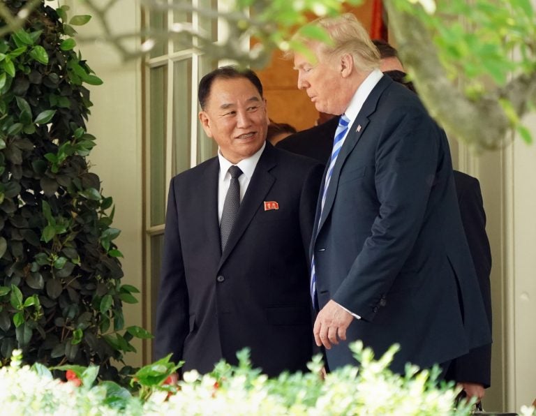 President Donald Trump talks with Kim Yong Chol, left, former North Korean military intelligence chief and one of leader Kim Jong Un's closest aides, as they walk from the Oval Office at the White House in Washington, Friday, June 1, 2018. (Andrew Harnik/AP Photo)