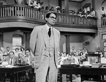 Gregory Peck is shown as attorney Atticus Finch, a small-town Southern lawyer who defends a black man accused of rape, in a scene from the 1962 movie 