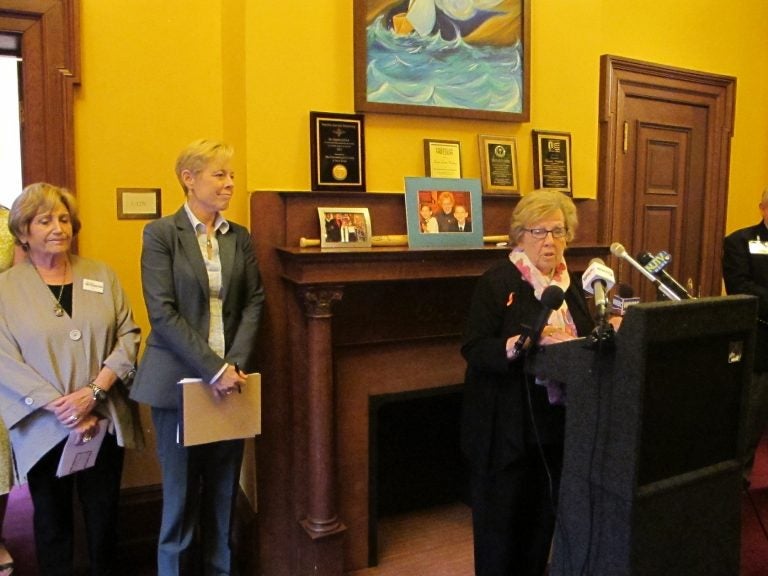 N.J. Sen. Loretta Weinberg discusses her legislation to help deter abusive workplace behavior. The Senate has passed the measure that now awaits consideration in the Assembly. (Phil Gregory/WHYY)