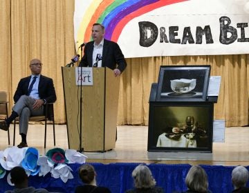 Timothy Rub, CEO of Philadelphia Museum of Art speaks at the announcement of the Inside Out art program, Edward Gideon Elementary School, on Tuesday June 12, 2018. (Bastiaan Slabbers for WHYY)