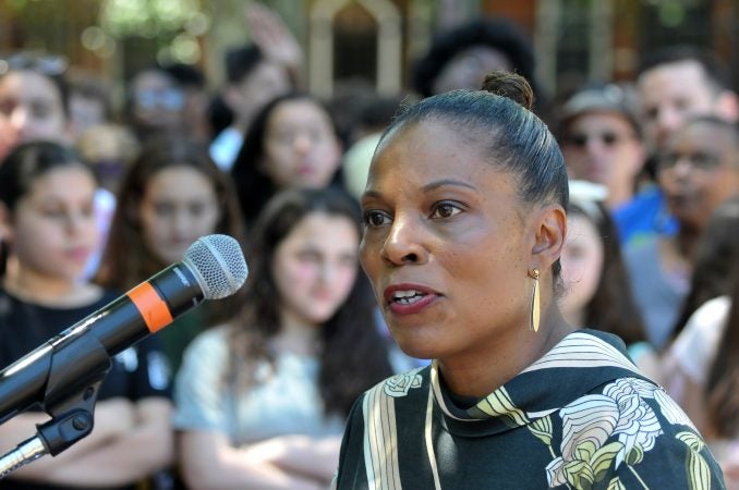 Community members and elected officials gather as the city announces the development of Bethel Burying Ground Historic Site Memorial during a ceremony at Weccacoe Playground, in South Philadelphia, on Tuesday June 12, 2018. (Bastiaan Slabbers for WHYY)