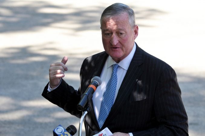 Major Jim Kenney speaks as the city officially announces the development of Bethel Burying Ground Historic Site Memorial during a ceremony at Weccacoe Playground, in South Philadelphia, on Tuesday June 12, 2018. (Bastiaan Slabbers for WHYY)