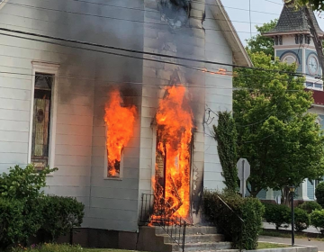 A commercial truck snagged electric utility wires that sparked a fire in the Allen African Methodist Episcopal Church in Cape May. (Courtesy of Matthew Eck, Cape May Fire Department)