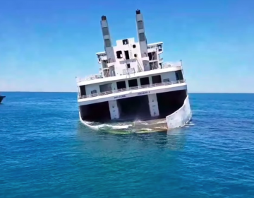 A screen-capture from a video posted on YouTube by Wildwood Video Archive of the MV Twin Capes sinking last Friday.  