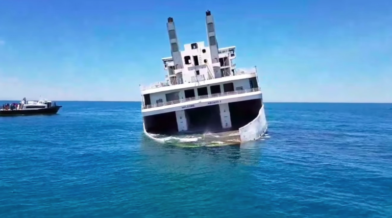 A screen-capture from a video posted on YouTube by Wildwood Video Archive of the MV Twin Capes sinking last Friday.  