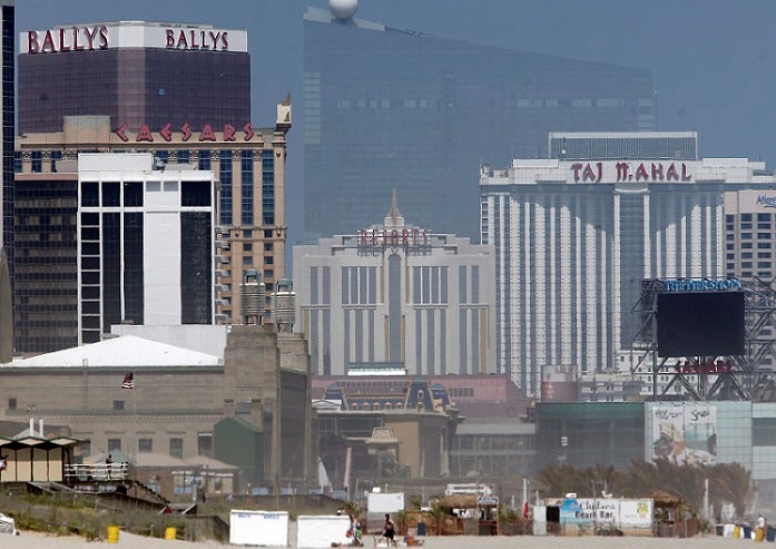 Casinos are seen along the boardwalk in Atlantic City, N.J., Monday, June 19, 2017. From left to right, Bally's, Caesars, Resorts, and the former Trump Taj Mahal. In the background is the former Revel Casino. (Seth Wenig/AP Photo)