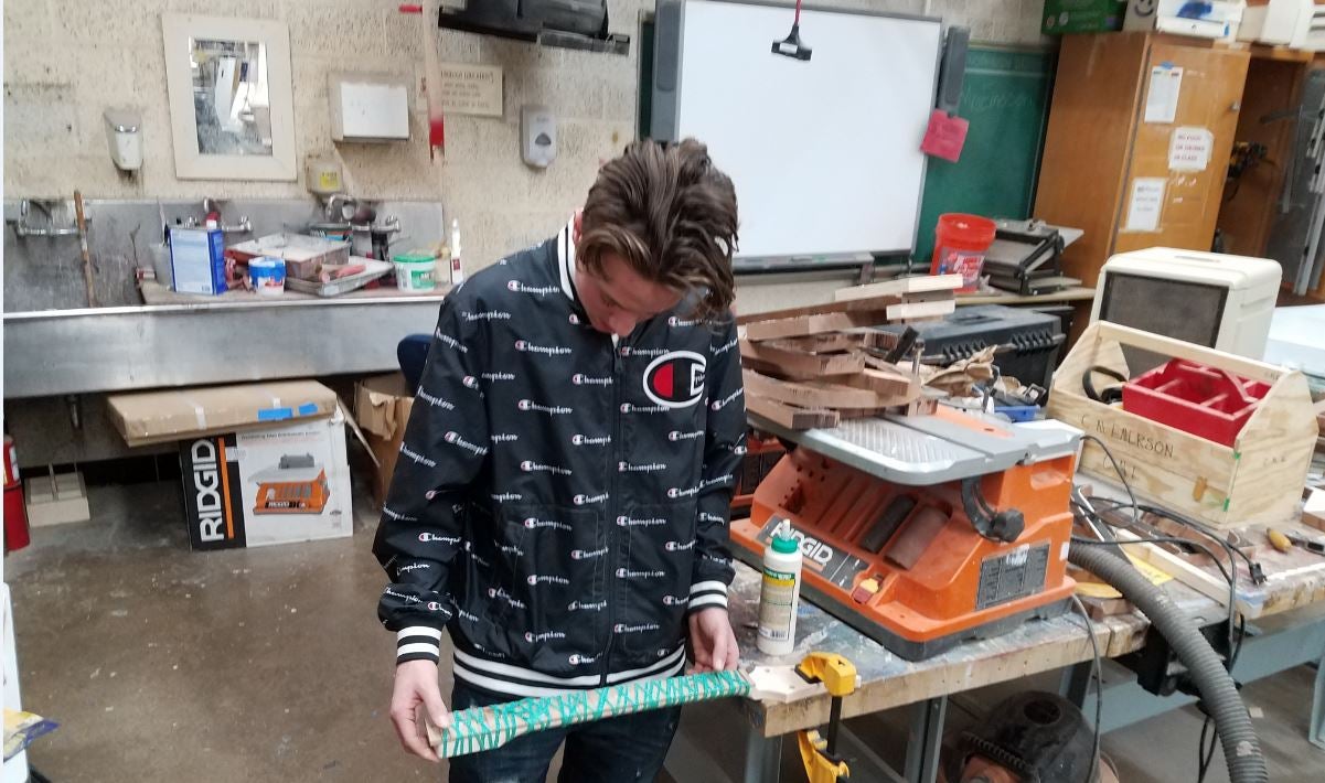 William Penn High sophomore Andy Walsh toiled in his construction tech to make his grandfather a gift that has been therapeutic to the professional musician who had a stroke six years ago. (Courtesy of William Penn High School)