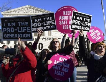 Protesters on both sides of the abortion issue gather outside the Supreme Court in Washington on Jan. 19 during the March for Life. (Susan Walsh/AP)