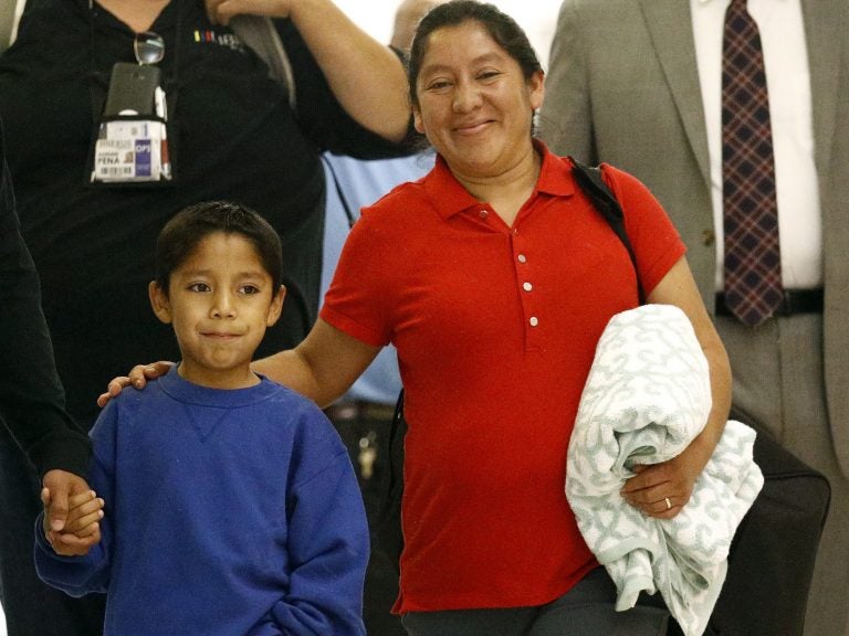 Darwin Mejia, 7, saw his mother for the first time early Friday, reuniting with Beata Mariana de Jesus Mejia-Mejia at Baltimore-Washington International Thurgood Marshall Airport after they were separated at the border by U.S. agents (Patrick Semansky/AP)