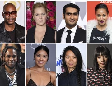 This combination photo shows, top row from left, Dave Chappelle, Amy Schumer, Kumail Nanjiani, Jada Pinkett Smith and Timothee Chalamet, and bottom row from left, Kendrick Lamar, Gina Rodriguez, Chloe Zhao, Tiffany Haddish and Sarah Silverman who are among 928 people invited to become members of the Academy of Motion Picture Arts and Sciences.