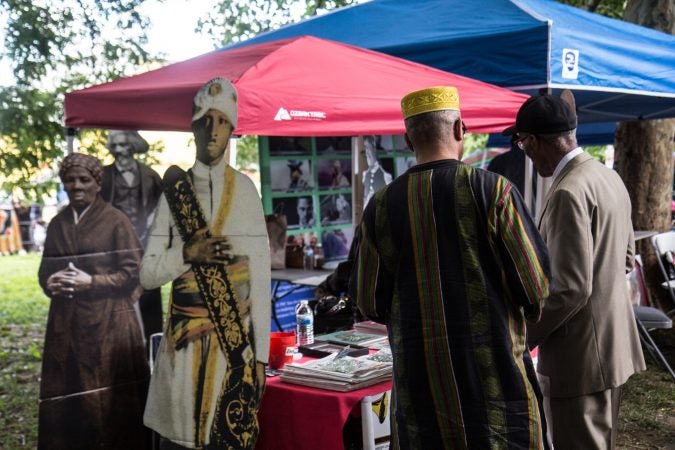 The Philadelphia Musli community gathered at Clara Muhammad Square for an Eid al-Fitr celebration, marking the end of Ramadan. (Kimberly Paynter/WHYY)