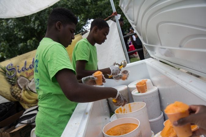 Siddiq’s water ice serves at Clara Muhammad Square during an Eid al-Fitr celebration, marking the end of Ramadan. (Kimberly Paynter/WHYY)